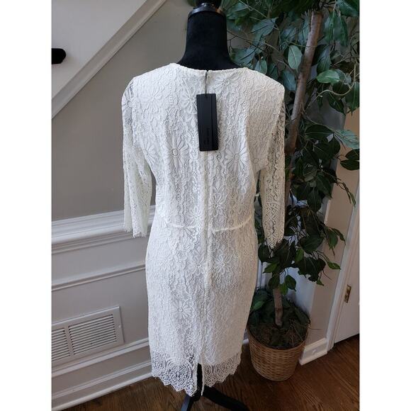 ALLAND WELL Shift Dress Women's L White Floral Round Neck Long Sleeve Back Zip - Picture 3 of 16